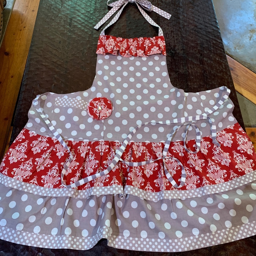 Retro Hand Crafted Apron Vintage red & grey